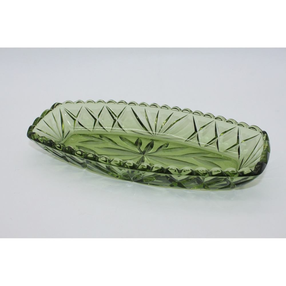 Vtg MCM Hazel Atlas Avocado Green Pressed Glass Dish Depression Glass